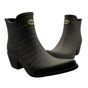 Talolo Boho Cowboy Pointy Toe Croc Embossed Rubber Ankle Boots (7)